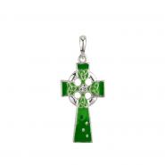 Pendant Celtic cross, green with stones