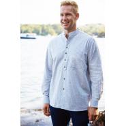 Stehkragenhemd / Grandfather Shirt - Weiß-dunkelblau gestreift