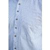 Stehkragenhemd / Grandfather Shirt - Weiß-dunkelblau gestreift