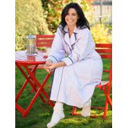 Bathrobe - white with blue and red stripes