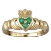 Ladies Claddagh Ring Gold with green stones
