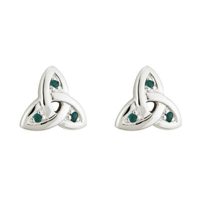 Ear studs celtic knot diamonds & green stones