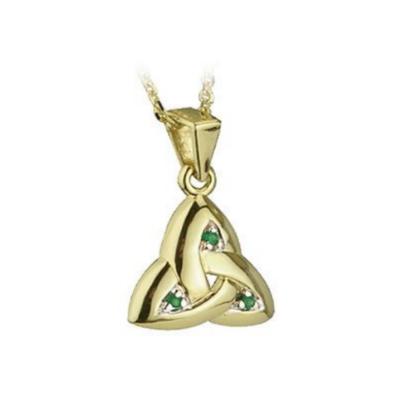 Anhänger Keltisches Muster, 14 K gold, grüne Steine und Diamanten