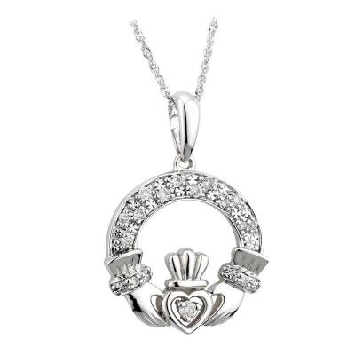 Pendant Claddagh, white gold with diamonds