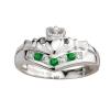 Claddagh Ring sterling silver with green and white stones