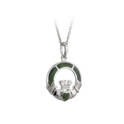 Anhänger Claddagh, Sterling Silber und Connemara Marmor