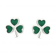 Stud earrings shamrock with green inlay