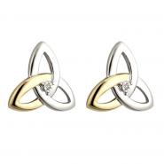 Earrings Celtic knot gold, silver and diamonds