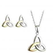 Set Earrings and Pendant Celtic Knot Design Gold & Silver