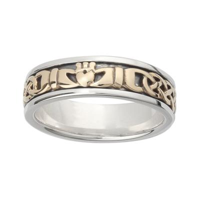 Damen Claddagh Ring aus Sterling Silber, 10K Gold