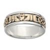 Mens Claddagh Ring in sterling silver 10 carat gold