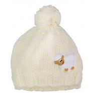 Children knit cap, wool white with sheep