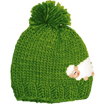 Children knit cap, green with sheep