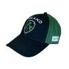 green-blue cap with embroidered shamrock motif