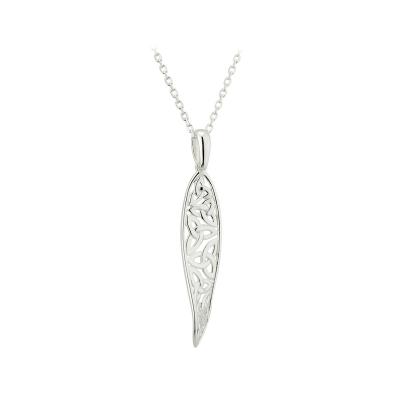 Leaf-shaped pendant with celtic knot pattern sterling silver