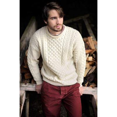 Aran sweater, wool white XL