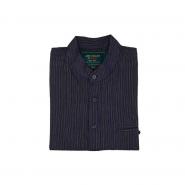 Grandfather Shirt - dark blue and white stripes S