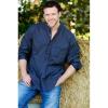Grandfather Shirt - dark blue and white stripes S