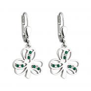 Earrings shamrock with green and white stones