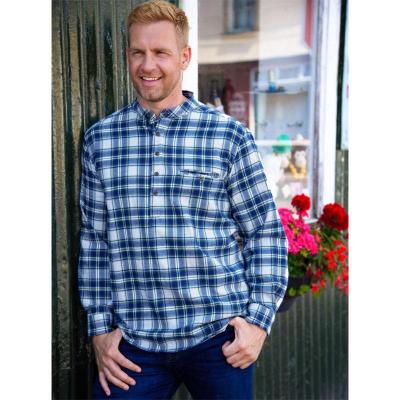 Kopie von Stehkragenhemd / Grandfather Shirt - Blue Tartan S