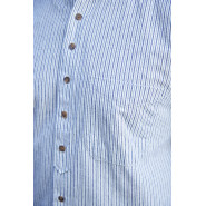 Stehkragenhemd / Grandfather Shirt - Weiß-dunkelblau gestreift 3XL