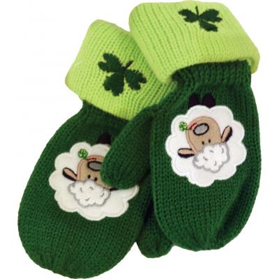 Children mittens, green with sheep 4-7 years