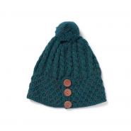 Knitted hat with bobble, petrol
